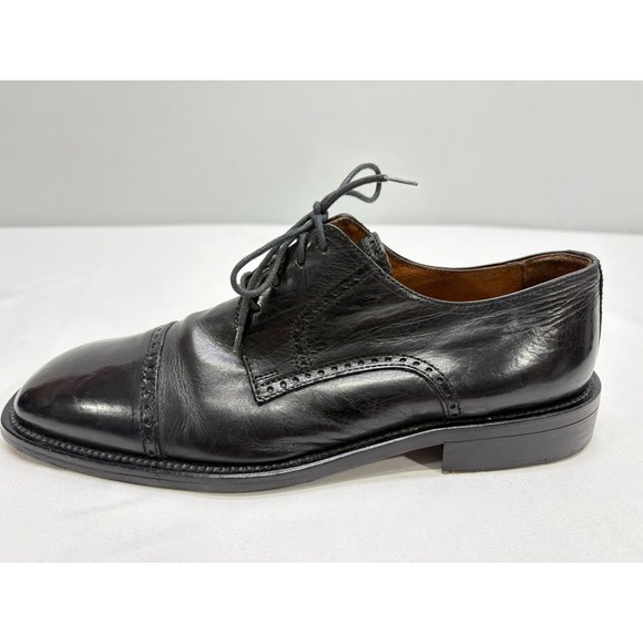 VTG 90s BrassBoot Black Leather Squared Cap-Toe Brogue Derby 8.5M Made in Italy main image 14